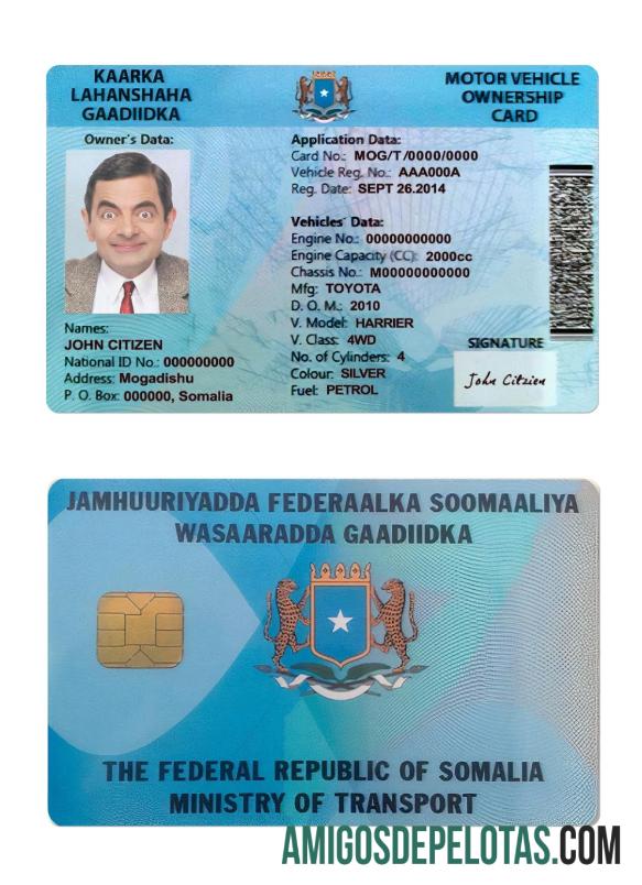 Carta de condução da Somália modelo